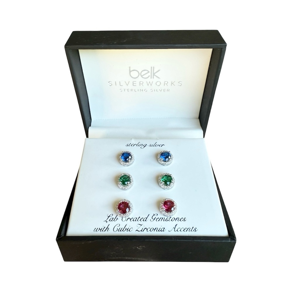 NWT Belk Silverworks Sterling Silver Jewel Tone Earrings Set